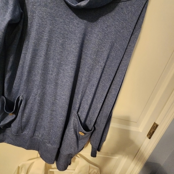 Cowl Neck Pocketed Sweater Sweatshirt Blue Trendy Unique Comfy XL NEVER WORN - Picture 3 of 9